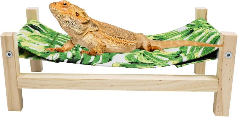 Photo 1 of Bearded Dragon Bed, Wooden Reptile Sleeping Hammock, Bearded Dragon Tank Accessories, Habitat Accessories for Leopard Gecko Snake Lizard or Other Small Animal (Green 1, Small)