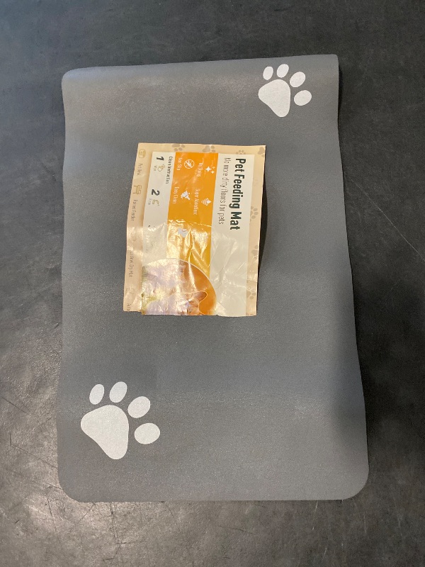 Photo 1 of Pet Feeding Mat - Absorbent Dog Mat for Food and Water, No Stains Cat Bowl Mat, Easy to Clean Pet Placemats, Quick Dry Dog Water Dispenser Mat for Messy Drinkers | Paw Dark Grey 12"x 19"