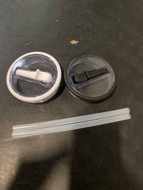 Photo 1 of Flip Straw Lid for Stanley Quencher, Spill Proof 40 OZ Tumbler Lids for Stanley Cup, Non Spill Straw TOP Cover Replacement Accessories with Brush Black and White