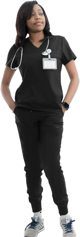 Photo 1 of Size S Uniforms World Ava Scrubs Set for Women — Classic fit Top & Slim Jogging Pants, Yoga Waistband, 9 Pockets, Anti-Wrinkle