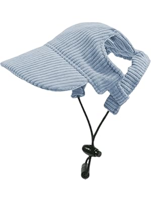 Photo 1 of Dog Baseball Cap, Dog Cat Summer Beach Visor Hat with Ear Holes, Adjustable Puppy Sunbonnet Headdress (Blue, Medium)