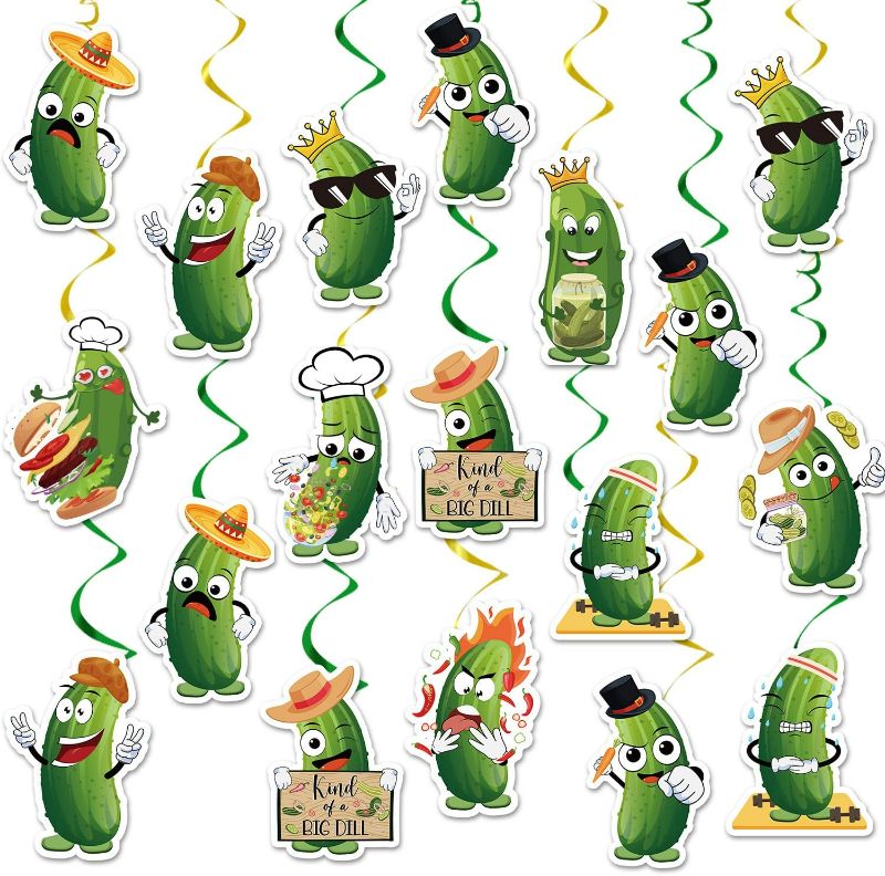 Photo 1 of Funny Pickle Party Decorations - 24PCS Cartoon Pickle Party Decorations Kind of Big Dill Hanging Swirls Cucumber Birthday Party Hanging Decor Fruit Vegetable Theme Party Supplies Kids Women