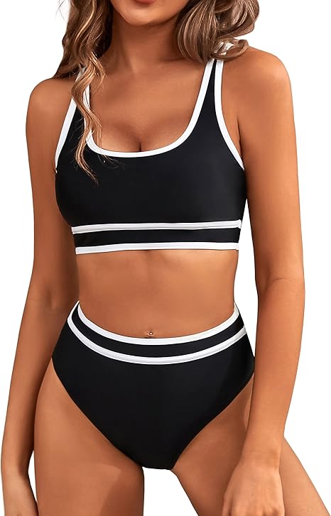 Photo 1 of Size M BMJL Women's High Waisted Bikini Sets Sporty Two Piece Swimsuits Color Block Cheeky High Cut Bathing Suits
