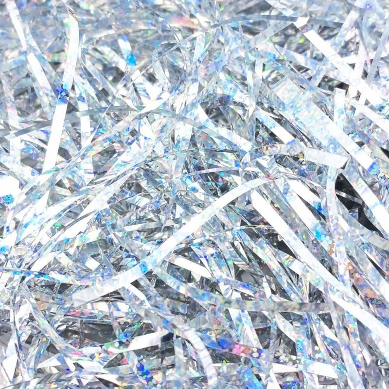 Photo 1 of Amsthow Silver Confetti Gift Box Filler 1/2 LB Basket Grass Wrap Shredded Cut Raffia Box Stuffing for Easter Birthday Wedding Wrapping