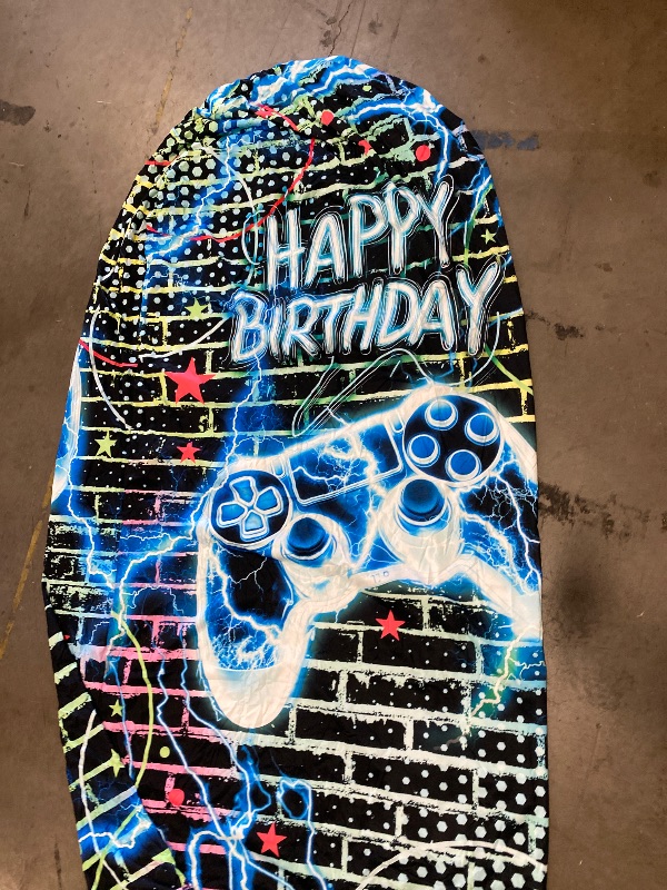 Photo 1 of Game Birthday Arch Backdrop Cover 7.2 ft Fabric Round Top Double-Sided Spandex Video Game Arch Cover Stretchy Backdrop for Birthday Party Decorations Reusable Arch Stand Covers