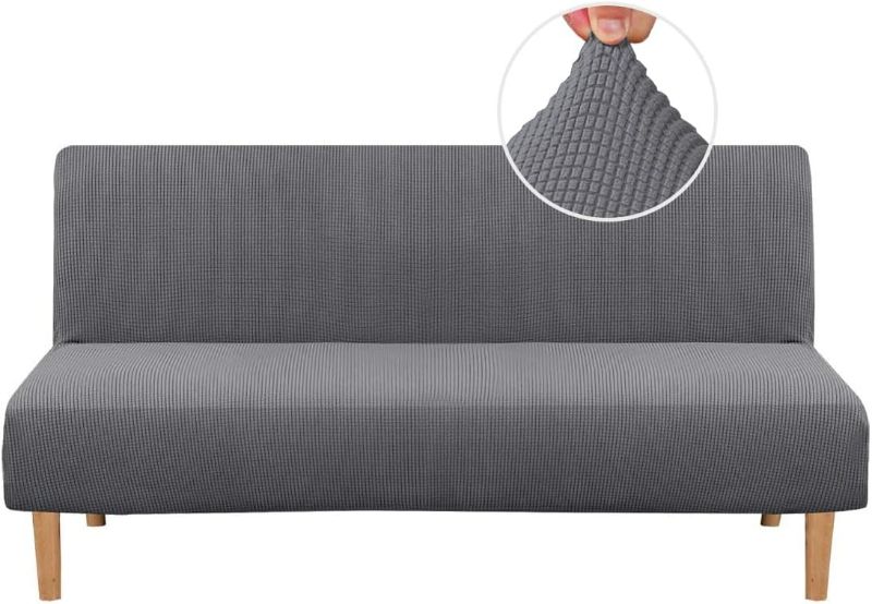 Photo 1 of Size M H.VERSAILTEX Armless Futon Cover Stretch Sofa Bed Slipcover Protector Elastic Feature Rich Textured High Spandex Small Checks Jacquard Fabric Futon Cover, Machine Washable, Gray