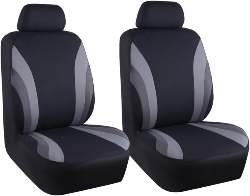 Photo 1 of Car Front Seat Cover Set, Sporty Breathable Seat Covers with Removable Headrest Covers, Easy Installation Seat Protectors, Universal Car Interior Decoration, Airbag Compatible (Dark Grey & Light Grey)