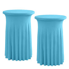 Photo 1 of Rakila 2 Pack Round 43 x 32 Inch Spandex Cocktail Tablecloth with Wavy Skirt Turquoise Fitted Stretch Table Cover for Bar Wedding Party blue
