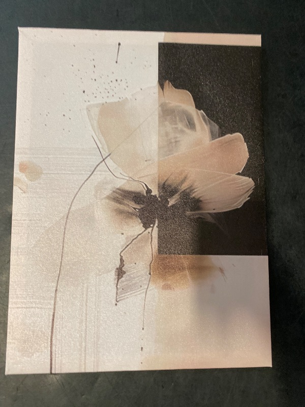 Photo 1 of 2Pcs Framed Neutral Abstract Canvas Wall Art Floral Pictures Modern Minimalist Posters Prints Beige Black Flower Wall Decoration for Living Room Bedroom Bathroom Office 12x16in