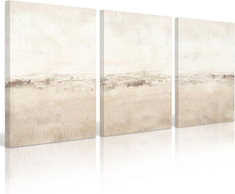 Photo 1 of Baccone Beige Abstract Wall Art Set of 3 Neutral Canvas Wall Art Prints Boho Abstract Picture Modern Abstract Art Wall Decor Minimalist Artwork for Living Room Beroom Decor 16x12 Inch Wrapped Canvas
