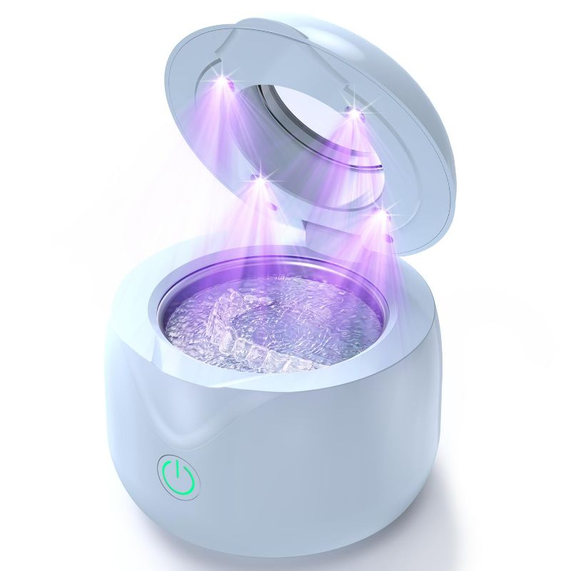 Photo 1 of Ultrasonic Retainer Cleaner - UV Dental Cleaning Pod Night Guard Cleaner for Dentures, Aligner, Braces, Toothbrush Heads, Jewelry (Blue)