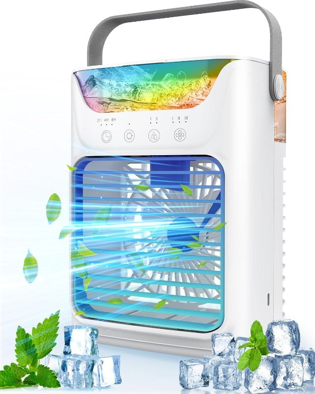 Photo 1 of Portable Air Conditioners, Instantly Cooling Air Conditioner Portable with 3 Speeds, 2 Mist Settings, 650 mL, 7 Color Lights, Mini Personal Evaporative Air Cooler for Bedroom, Camping, Car, White