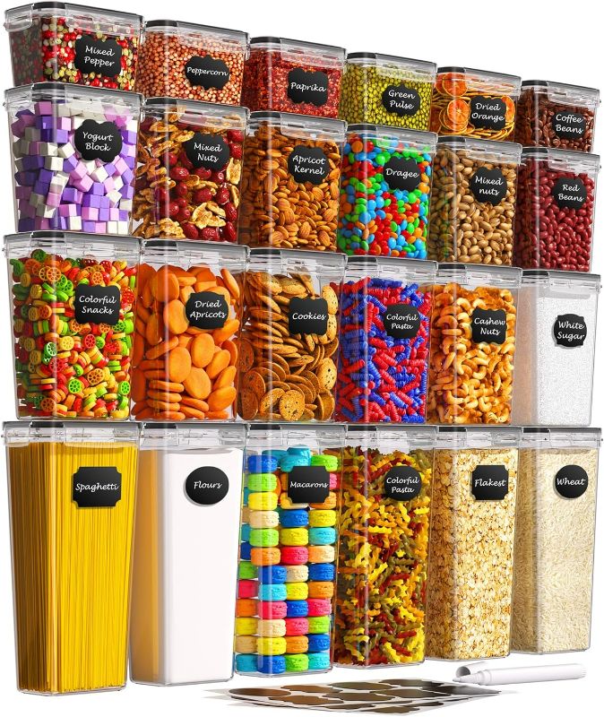 Photo 1 of Airtight Food Storage Containers with Lids, 26PCS Kitchen and Pantry Organization Canisters, BPA-Free, PVC-Free, Food-grade Plastic Leak-proof Jars for Cereal, Flour, Sugar, Extra 26 Labels & Marker