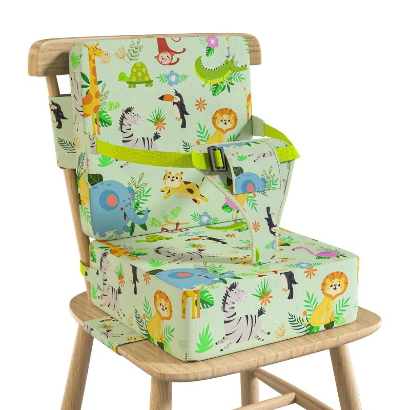 Photo 1 of Booster Seat for Kitchen Chair with Backrest & 4 Adjustable Straps, Portable TPU Waterproof & Anti-Scratch Toddler Booster Seat for Dining Table, Removable & Non-Slip Booster SEat for Table