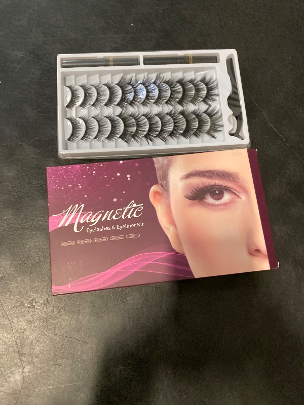 Photo 1 of Magnetic Eyelashes and Eyeliner Kit, 12 Pairs Reusable Magnetic Lashes with Eyeliner and Tweezers, 3D Natural Look False Eyelashes, Easy to Wear, No Glue Needed (12pcs)