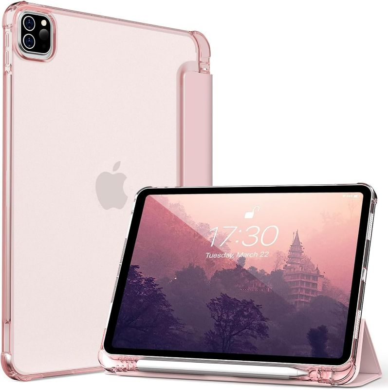 Photo 1 of Kenke New iPad Pro 11 Inch Case 4th/3rd/2nd/1st Generation 2022/2021/2020/2018 with Built-in Left Side Pencil Holder, Hard Frosted Back Cover & Colored Edge (Pink)