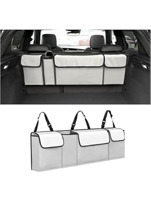 Photo 1 of AUCELI Car Trunk Organizer, Backseat Hanging Large Storage with Adjustable Straps, Waterproof Collapsible Cargo Bag with 4 Pockets, Sturdy Space Saver Frees Trunk Floor for SUV, Truck, MPV