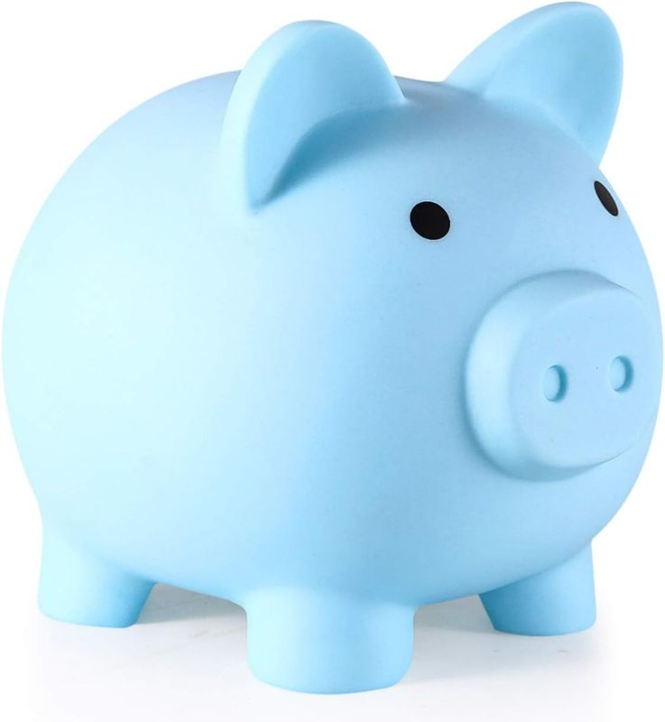 Photo 1 of Piggy Bank, Unbreakable Plastic Money Bank, Coin Bank for Girls and Boys, Medium Size Piggy Banks, Practical Gifts for Birthday, Easter, Christmas (Blue)