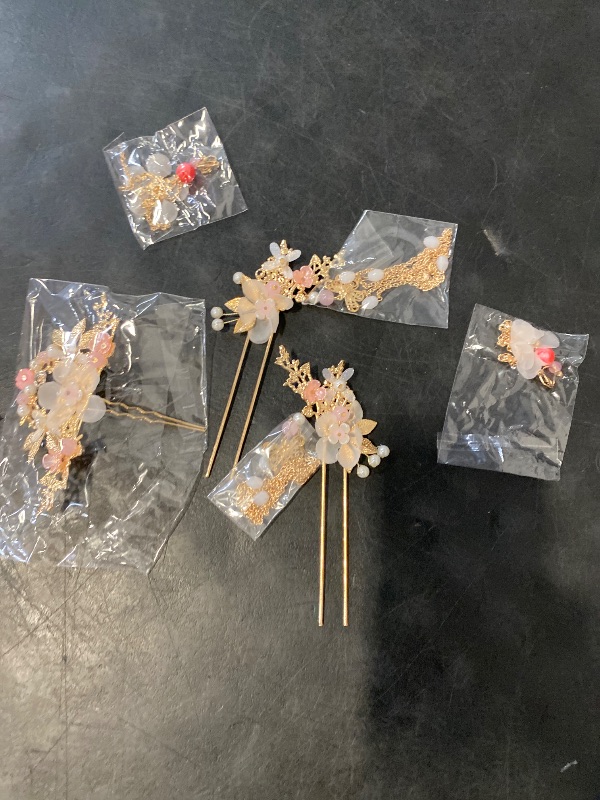 Photo 1 of 5PCS Silk Flower Tassels Hairpin, Crystal Rhinestone Pearl Hair Clips Headpiece Retro Flower Chinese Hanfu Wedding Brides Hair Accessories Jewelry for Women Girls Updo Long Hair