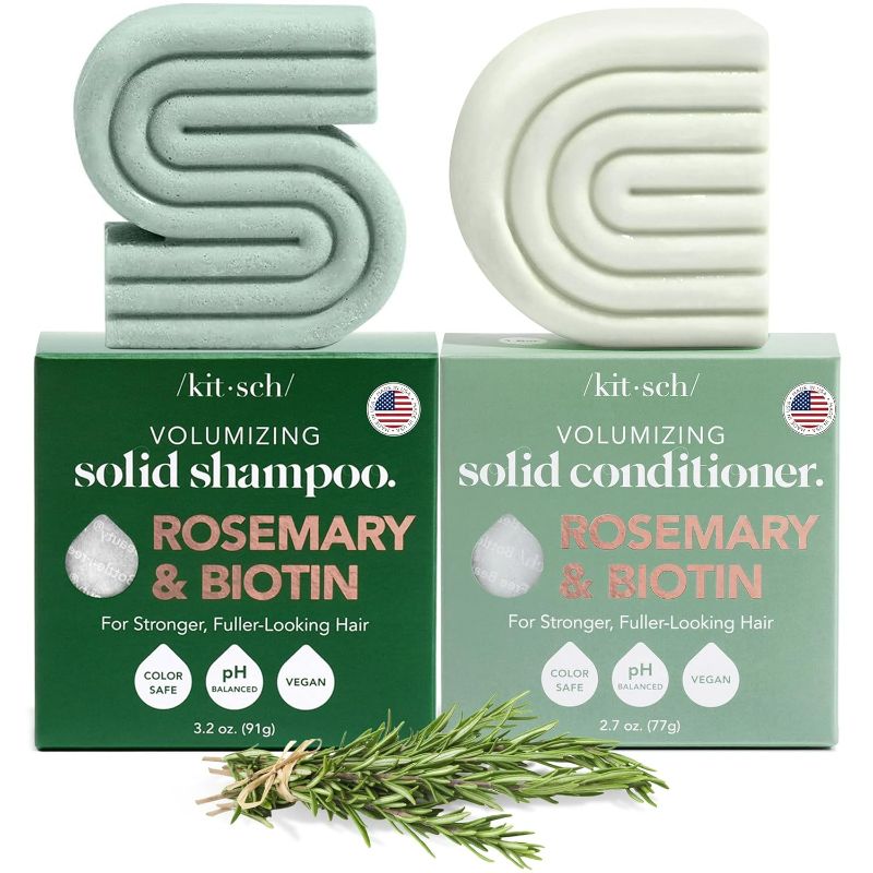 Photo 1 of Kitsch Rosemary & Biotin Shampoo and Conditioner Set for Hair Growth - Strengthening, Thickening & Volumizing Shampoo and Conditioner Bar - Paraben, Sulfate & Silicone Free - Made in USA - 2 pack