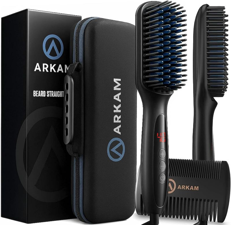 Photo 1 of Arkam Beard Straightener for Men – 12 Heat Settings - Premium Heated Beard Brush, Portable, Ionic Technology for Coarse & Curly Hair – Grooming Gifts for Men