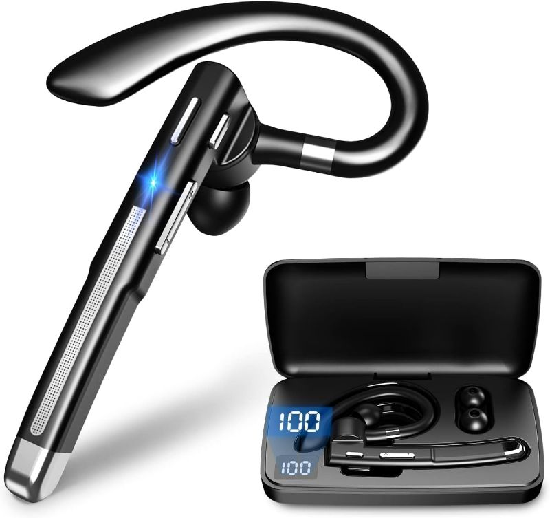 Photo 1 of Bluetooth Headset V5.3,100 Hrs Talk Time Single-Ear Earphone, CVC8.0 Noise Cancelling Wireless Earbud, Business Earbud with 500 mAh Charging Case, Hands-Free Earpiece for Trucker/Home/Office Work