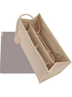 Photo 1 of Bag Organizer Insert,Tote Bag Insert For On The Go MM, Handbag Inner Organizer,Handbag Storage,Tote Bags Felt Liner with Zipper(Beige,L)
