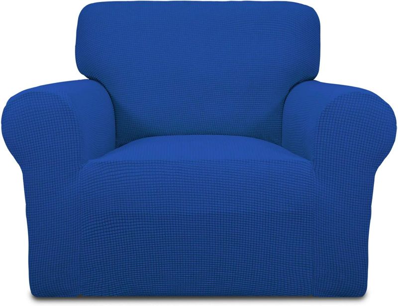 Photo 1 of Easy-Going Stretch Chair Sofa Slipcover 1-Piece Couch Sofa Cover Furniture Protector Soft with Elastic Bottom for Kids, Pet. Spandex Jacquard Fabric Small Checks (Chair, Navy Blue )