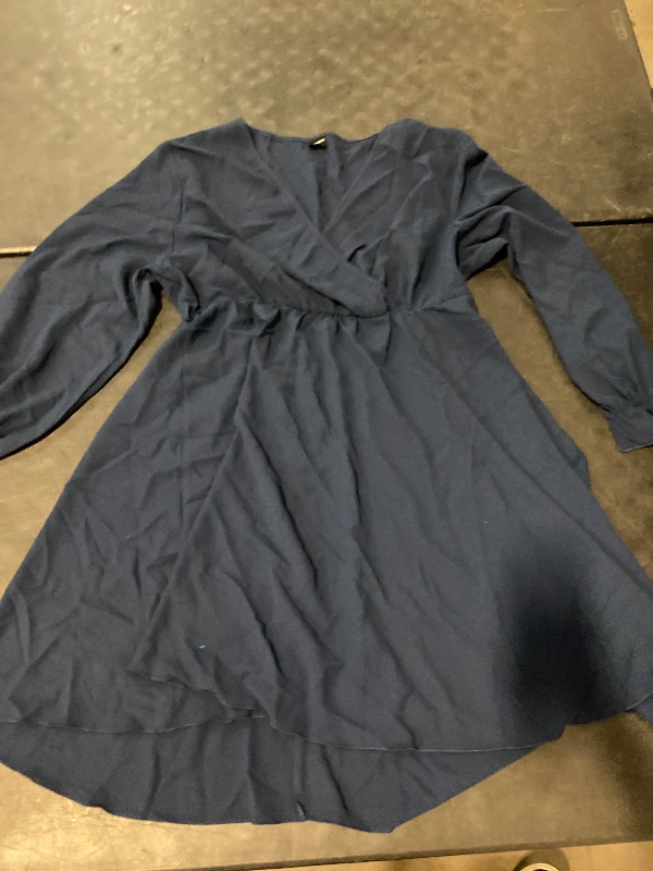 Photo 1 of Size 1XL SCOMCHIC Women's Plus Size Long Sleeve Wrap V Neck Tie Waist A Line Mini Dress