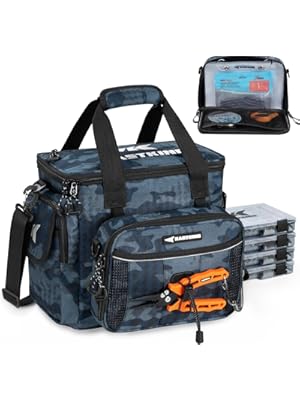 Photo 1 of KastKing BaitSpace Fishing Tackle Bag With 4 Tackle Boxes & Removable Bait Binder, Water-Resistant Tackle Storage, Durable Fishing Gear, Adjustable Shoulder Strap