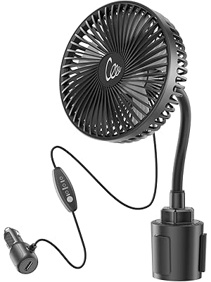 Photo 1 of 12V Car fan, 3-Speed Portable Vehicle Fan for Front Seat, Cigarette Lighter Powered with Car Charger, Mounted in Cup Holder, 360° Rotation, Car Necessities for Dog/SUV/RV/Truck/Van