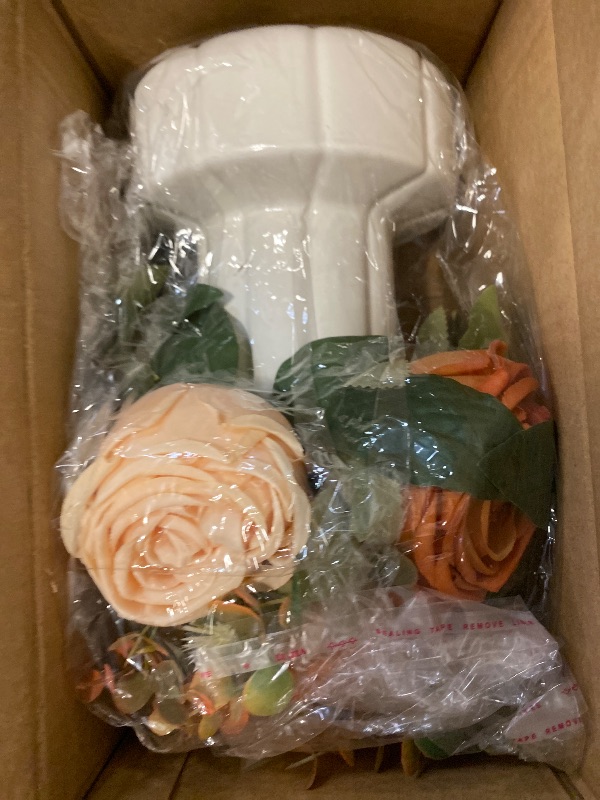Photo 1 of Silk Roses Artificial Flowers in Vase,Fake Flowers with Vase,Faux Flower Arrangement with Vase for Home Office Decoration, Dining Table Centerpiece