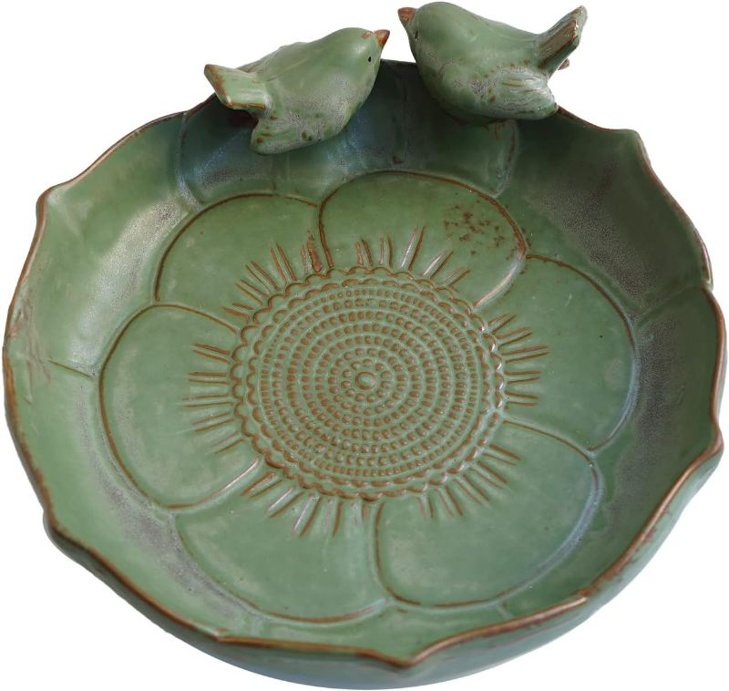 Photo 1 of Light Green Ceramic Heavy Duty Wild Bird Bath Bowl or Feeder for Outdoor Garden, Bowl Only