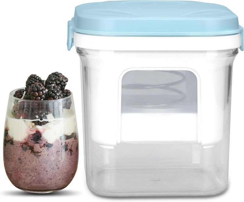 Photo 1 of Greek Yogurt Strainer with Lid, Yogurt Maker, Yoghurt Filter with Ultra Fine Nylon Mesh Strainer & Pressure Filtration, 1.5Qt Thick & Creamy Greek Yogurt, BPA-Free, Aqua Blue