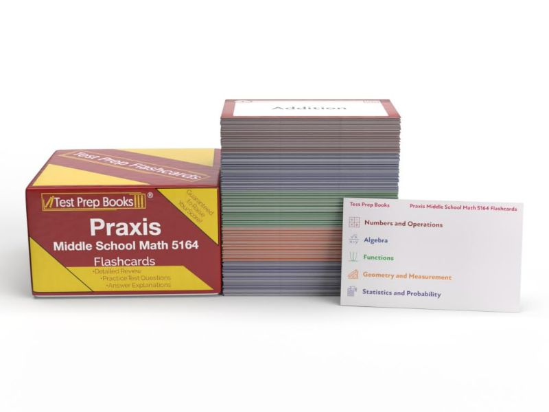 Photo 1 of Praxis Middle School Math 5164 Study Cards: Praxis Middle School Math Review and Practice Test Questions [Full Color Cards]