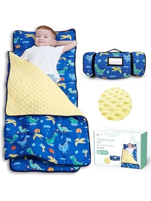 Photo 1 of ACRABROS Toddler Nap Mat with Pillow and Blanket, Extra Large Rolled Napping Mats,Slumber Bags for Boys Girls,Kids Sleeping Bag for Daycare, Preschool Travel Camping, Dinosaur