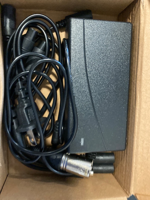 Photo 1 of 42V 2A Charger Universal 5 Plugs Replacement for 36V Lithium Battery, Pack DC 5.5 * 2.1 with 8mm 3 Prong /12mm 3 Prong /8mm RCA/3-Pin Male XLR Connector, Power Adaptor Supply Cord