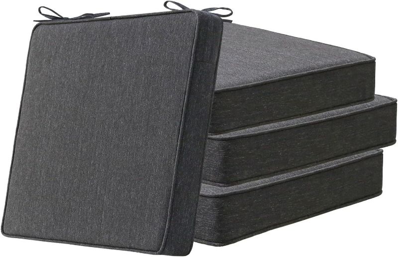 Photo 1 of  Square Corner Seat Cushions, 19" x 19" x 3", Set of 4, Indoor Outdoor Water Repellent Universal Chair Pads with Ties for Patio Furniture, Garden Deck Dining Chairs, Charcoal