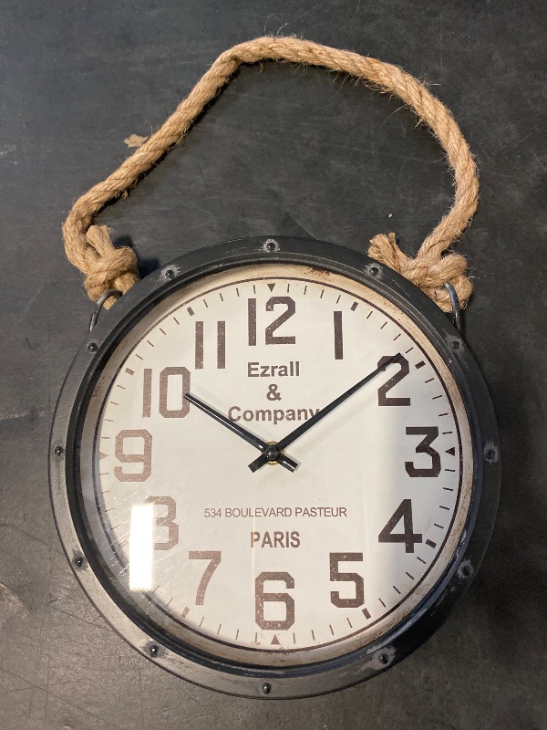 Photo 1 of Ezrall 10 Inch Metal Retro Country Silent Wall Clock Battery Operated Hand Made Farmhouse Clock Rustic Chic Shabby Clock with Rope Hanging Decorative for Living Room/Kitchen/Bedroom/Bathroom Black