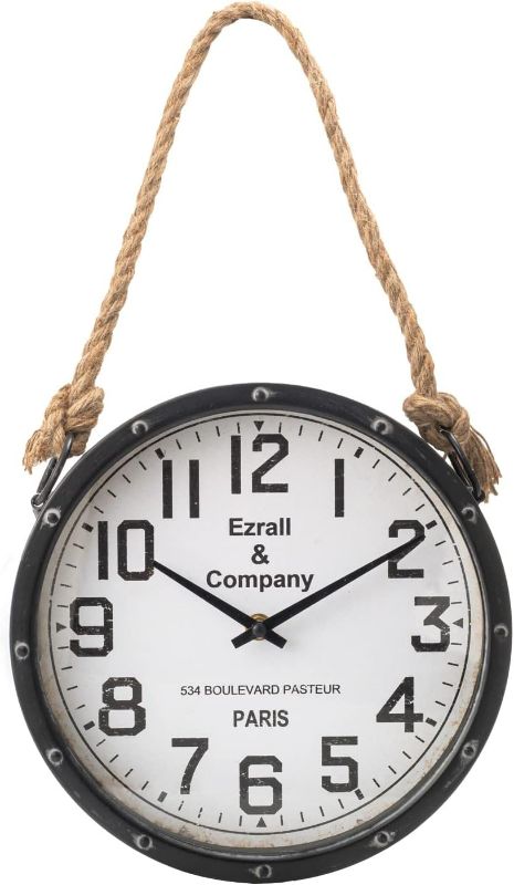 Photo 1 of Ezrall 10 Inch Metal Retro Country Silent Wall Clock Battery Operated Hand Made Farmhouse Clock Rustic Chic Shabby Clock with Rope Hanging Decorative for Living Room/Kitchen/Bedroom/Bathroom Black