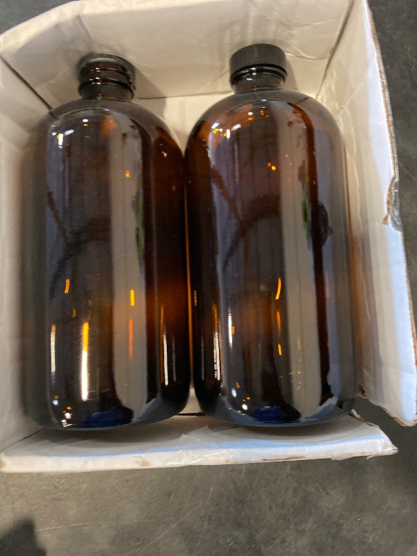 Photo 1 of 2 Pack 32 oz Amber Glass Boston Bottles with Phenolic Poly Cone Caps. Perfect Glass Brewing Bottles for Lab,Fermentation,Storing Kombucha,Brewing and Juicing.