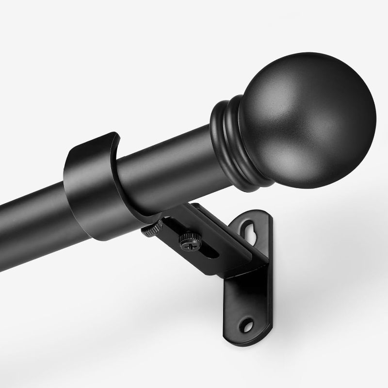Photo 1 of Curtain Rods for Windows 16 to 76 Inches, Curtain Rod Max Adjustable Length of 88 IN, 1" Diameter Drapery Rods Round Finials, Black, Pack of 1