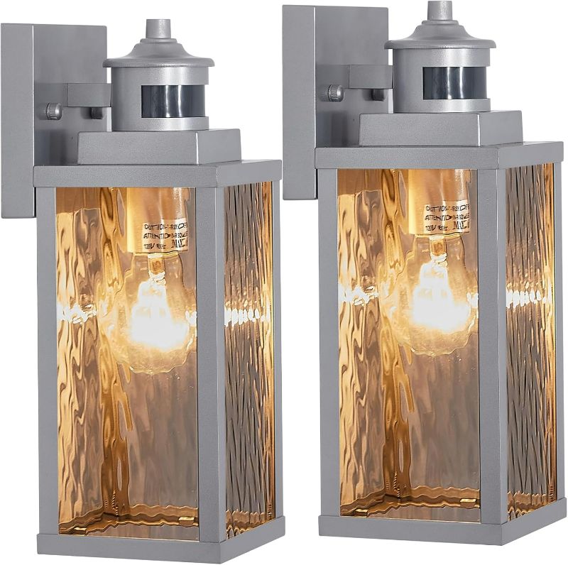 Photo 1 of 2 Pack Silver Motion Sensor Outdoor Wall Lights,Updated Dusk to Dawn Outdoor Lighting, Exterior Light Fixtures Wall Mount,Waterproof Porch Light Outside Lights for House