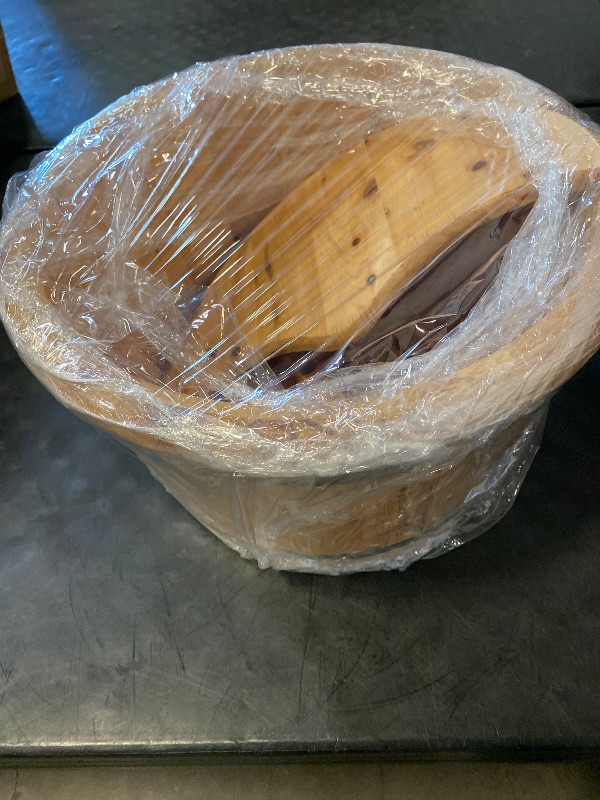 Photo 1 of 9.84in Tall Wood Foot Soaking Tub with Lid and Massage Roller, Pedicure Bowl for Feet, Portable Traditional Wood Foot Bath Basin for Massage Relaxing, Fatigue Relief