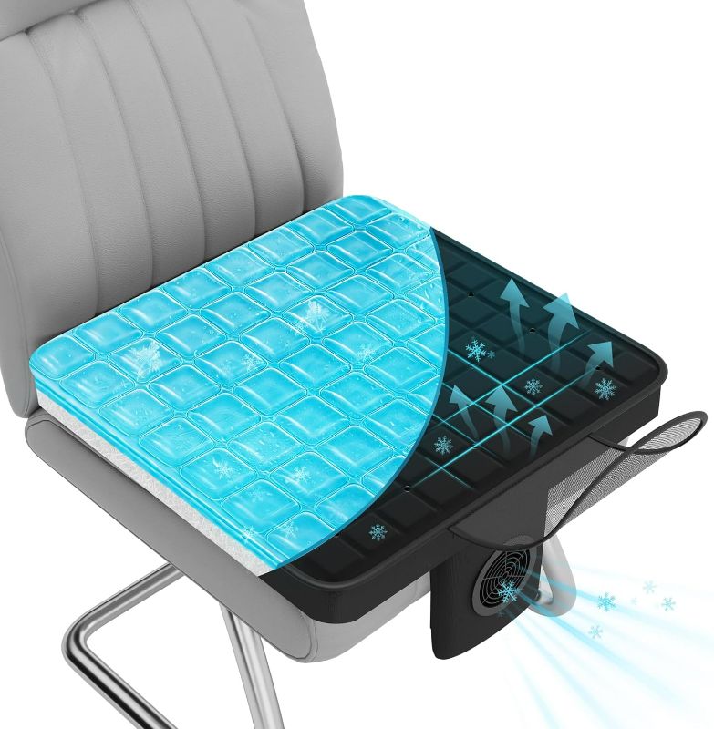 Photo 1 of Cooling Gel Seat Cushion with 12V Power Fan, 4D Air Fiber Support Pad for Office Chair, Car Seat, Gaming, Wheelchair – 3-Speed Turbo Airflow, Breathable & Non-Slip Design