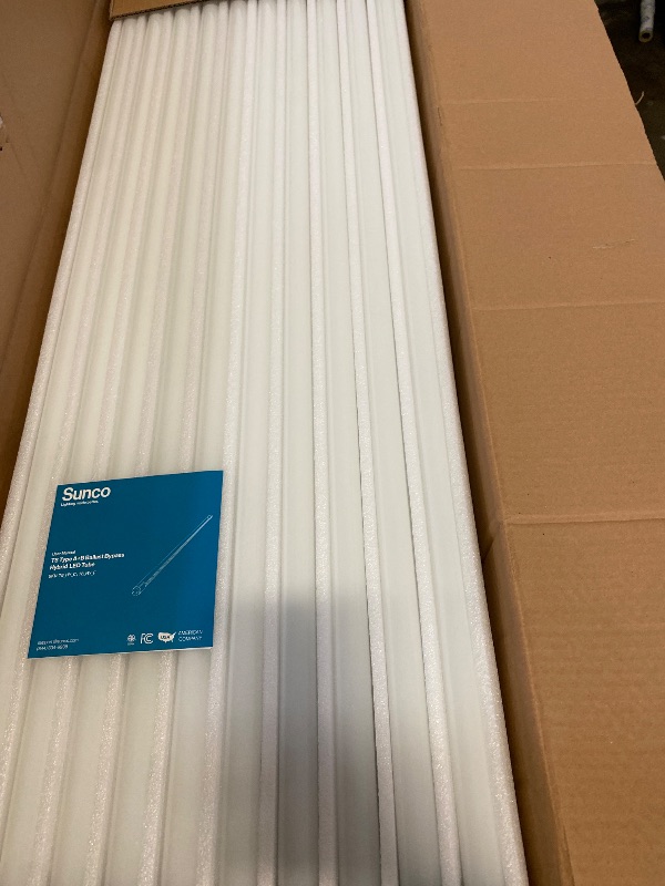Photo 1 of Sunco 50 Pack T8 LED Bulbs 4 Foot, 48 Inch Tube Light Bulbs Fluorescent Replacement, Single or Double Ended Hybrid Type A+B, 2400 LM, 20W, 5000K Daylight, Frosted Lens ETL