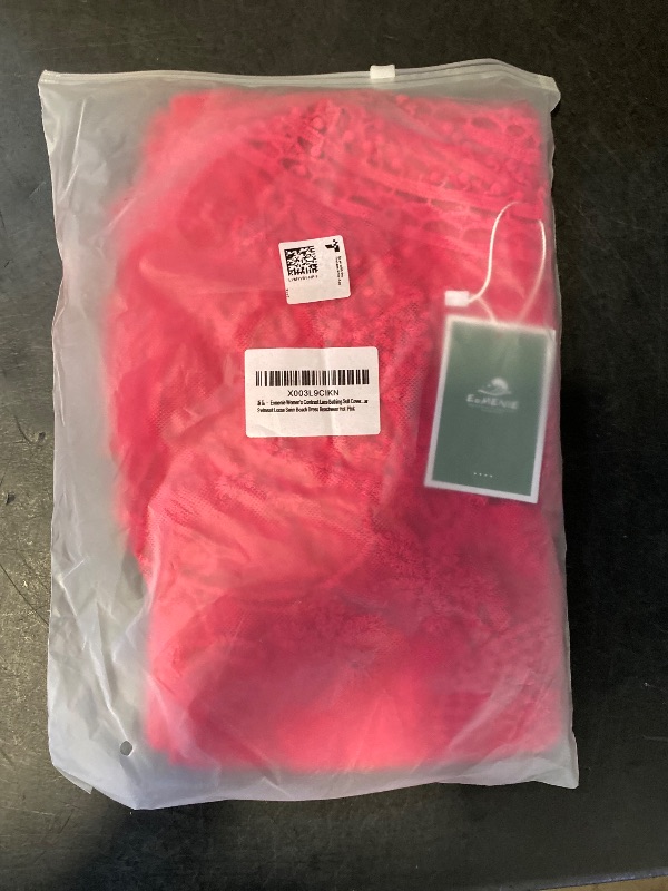 Photo 1 of Size M Eomenie Women's Contrast Lace Bathing Suit Cover Up V-Neck Swimsuit Coverups Loose Swimwear Beach Dress Beachwear Hot Pink