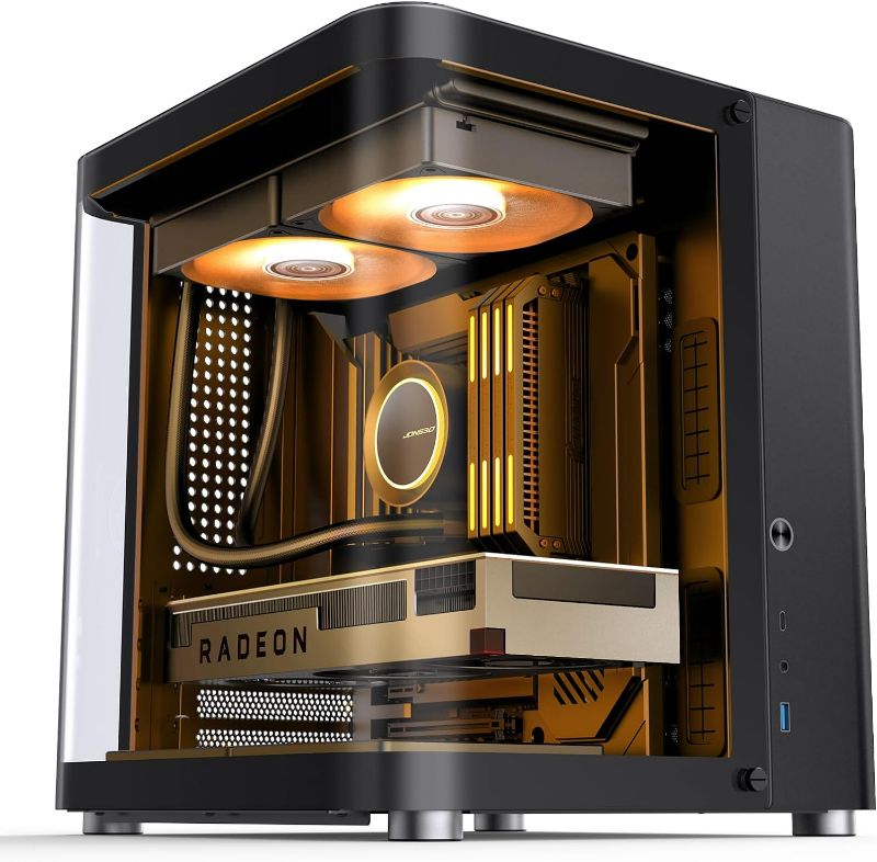 Photo 1 of JONSBO TK-1 Black Micro ATX Mini Tower Computer CASE, Hyperboloid Glass Design, Separated Cabinet Structure, Al Alloy Shell Matx Desktop PC Case, Support ATX Power supply/240 AIO, Black