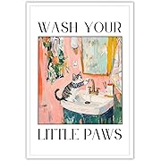 Photo 1 of Trendy Wash Your Little Paws Posters Cute Cat Handwashing Bathroom Canvas Wall Art Distinctive Funny Animal Aesthetic Prints Painting For Home Bedroom Dorm Wall Decor 16x24in Unframed