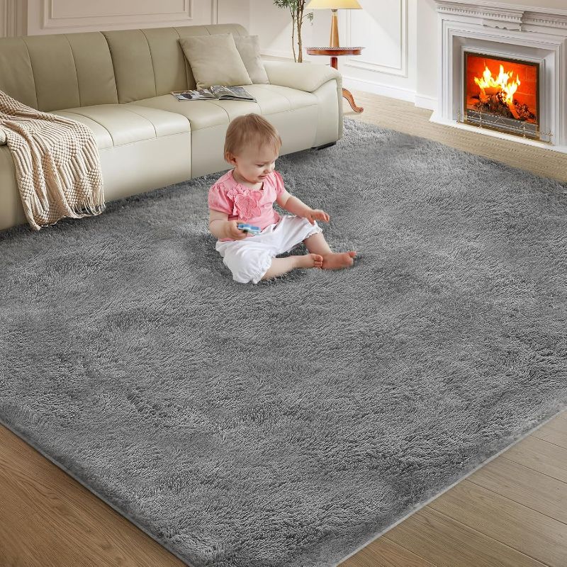 Photo 1 of 5X8 Ultra Soft Rug for Living Room, 5X8 Fluffy Shag Area Rug for Bedroom, Modern Shaggy Carpets Fuzzy Rug for Teens Dorm Nursery Home Decor Aesthetic, Upgrade Anti-Skid Durable, Grey